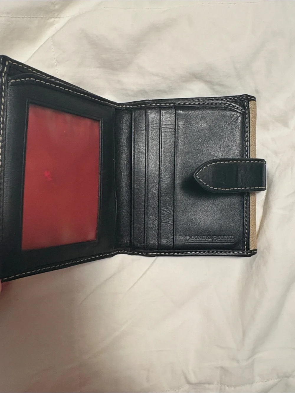 Dooney & Bourke Tan Wallet with Black Trim and Gold Hardware